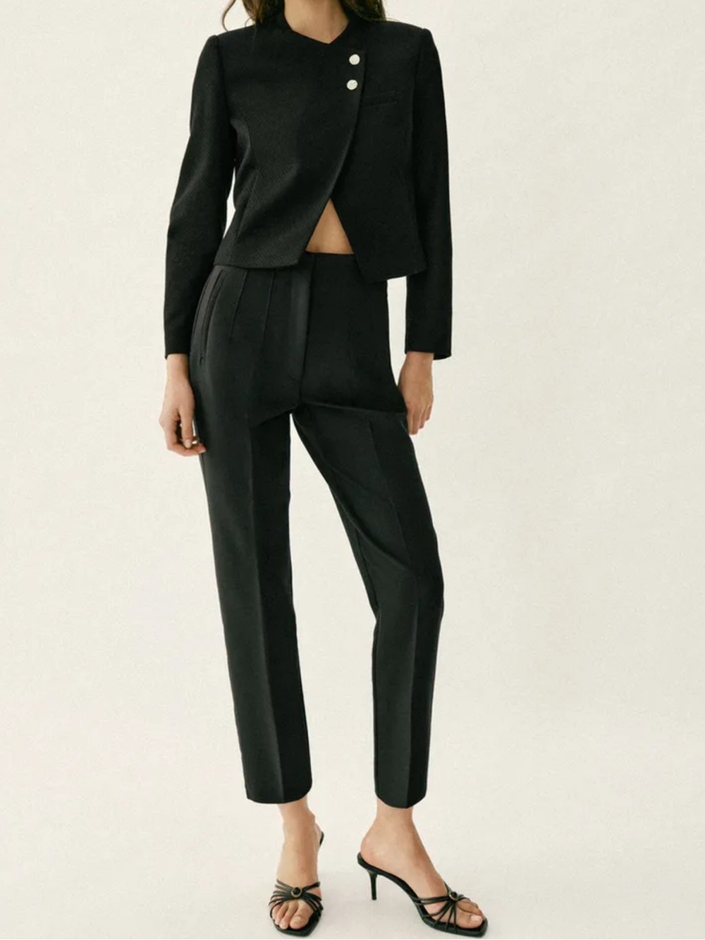 ZARA High Waisted Tailored Black Minimalist Tapered Trouser XS Blogger Favorite